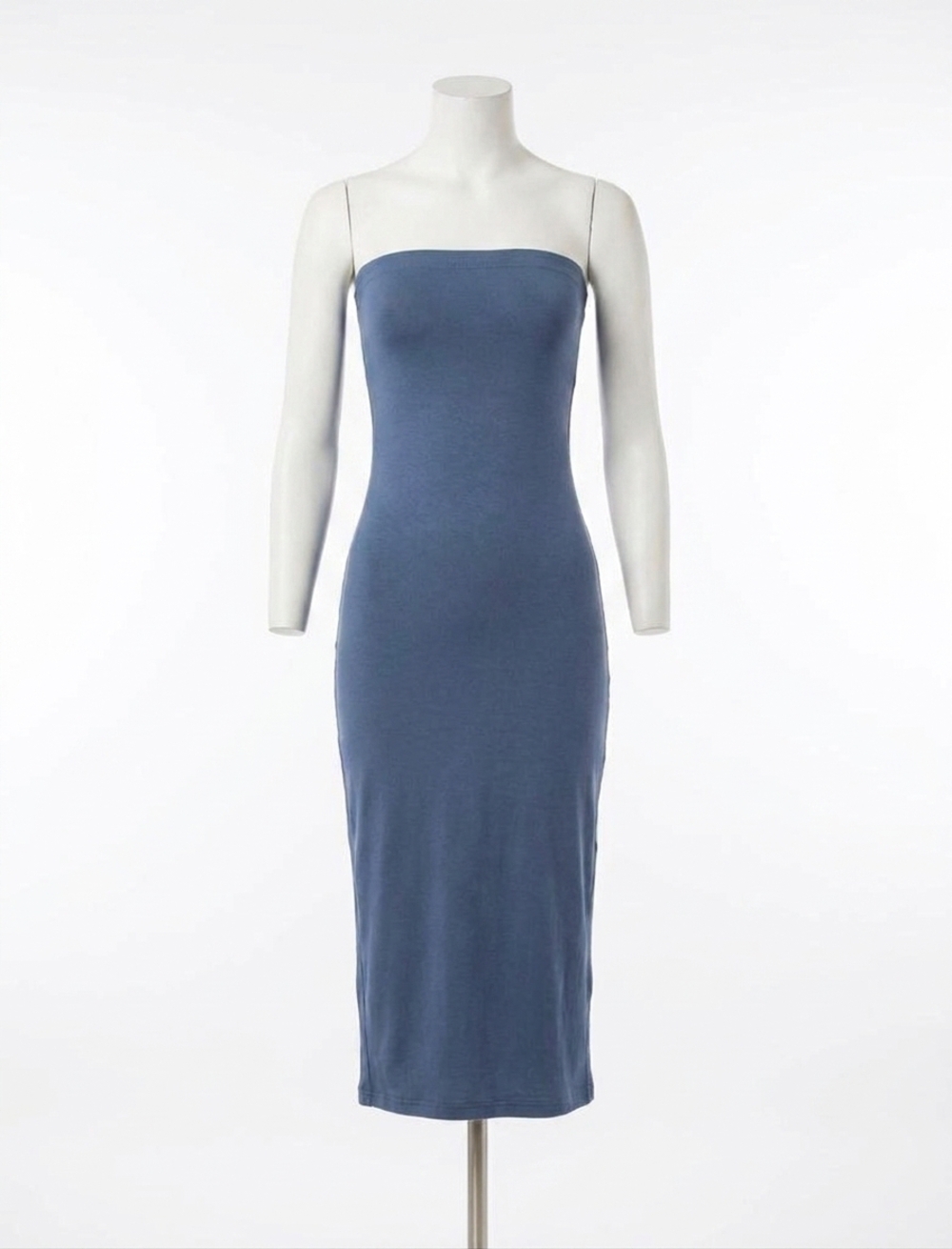NEW SHE + SKY strapless basic tube midi dress with back slit in dusty blue